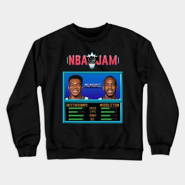 NBA JAM - Milwaukee Basketball Crewneck Sweatshirt by Buff Geeks Art